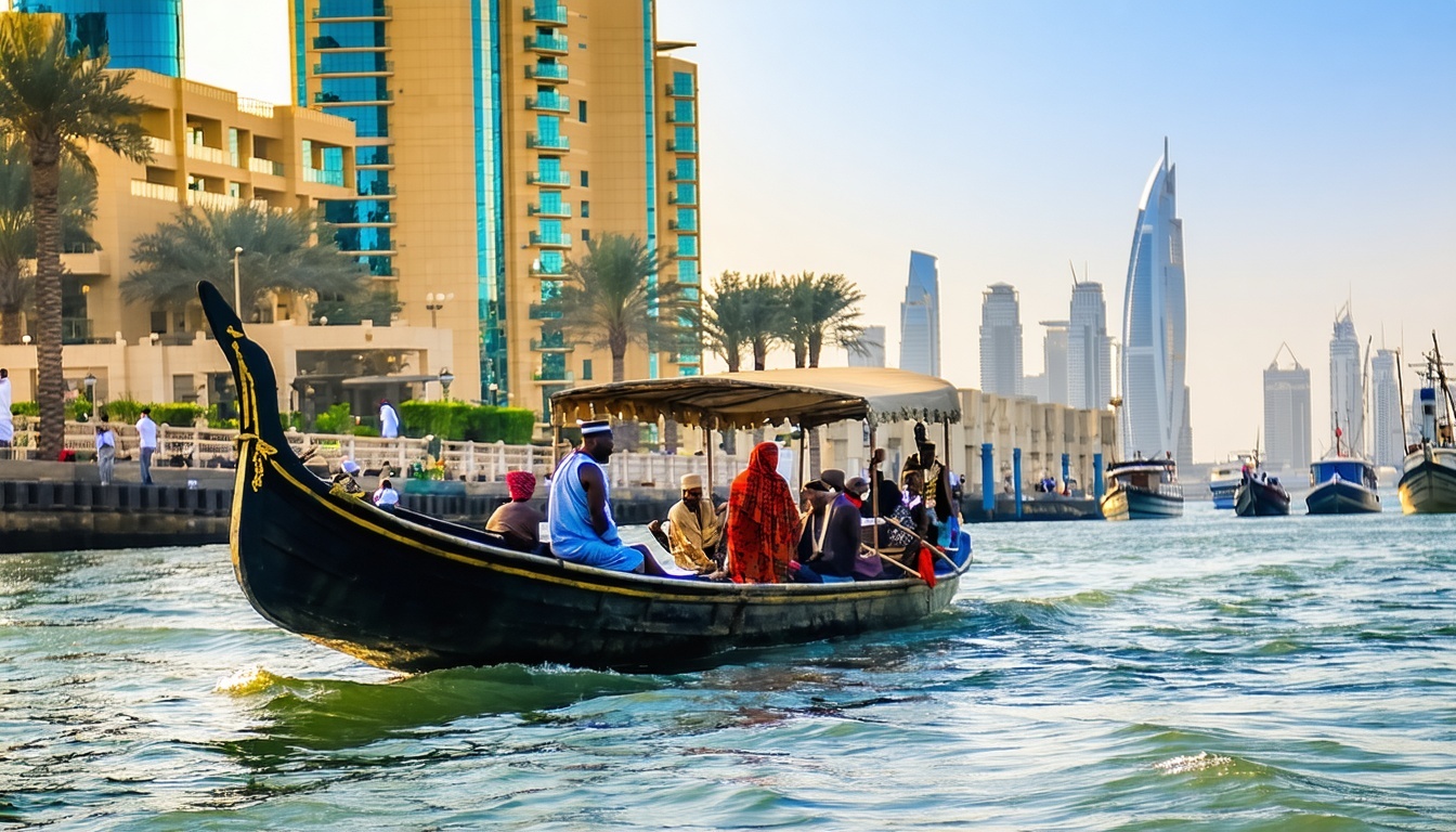 Traditional abra boat crossing Dubai Creek